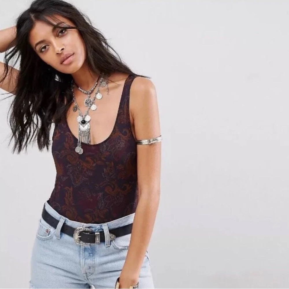 Free People Red Sleeveless Fitted Bodysuit